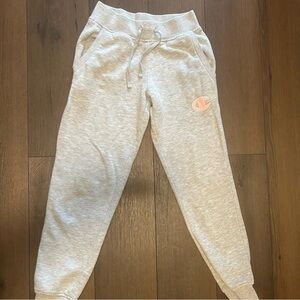 Champion Kids Light Gray Sweatpants with Pink Logo